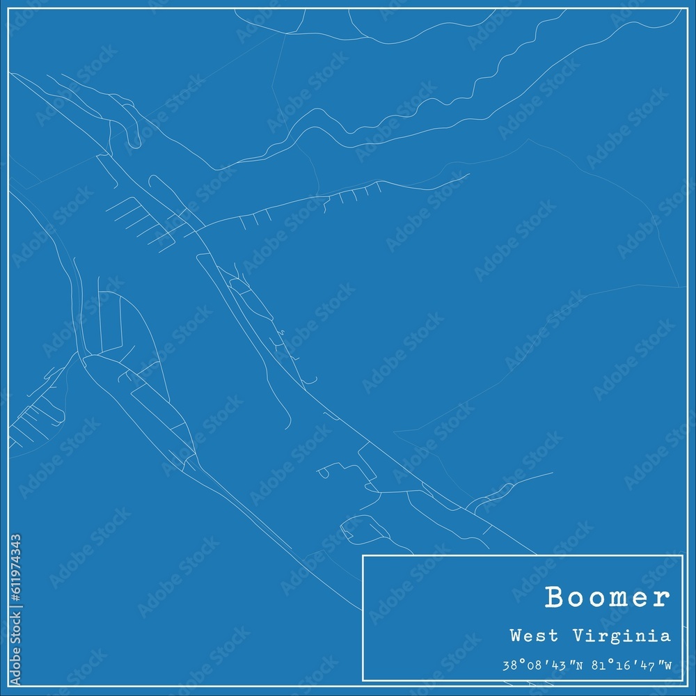 Blueprint US city map of Boomer, West Virginia.