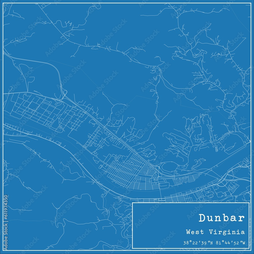 Blueprint US city map of Dunbar, West Virginia. Stock Illustration