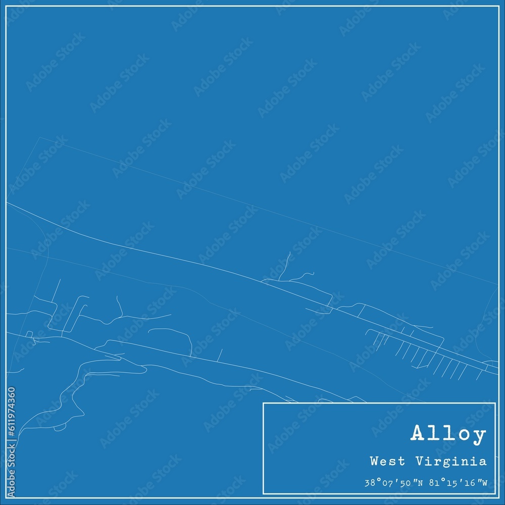 Blueprint US city map of Alloy, West Virginia.