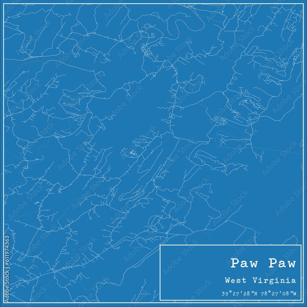 Blueprint US city map of Paw Paw, West Virginia.