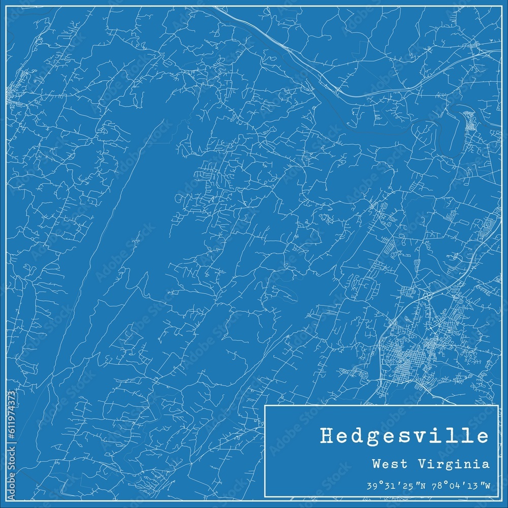 Blueprint US city map of Hedgesville, West Virginia.