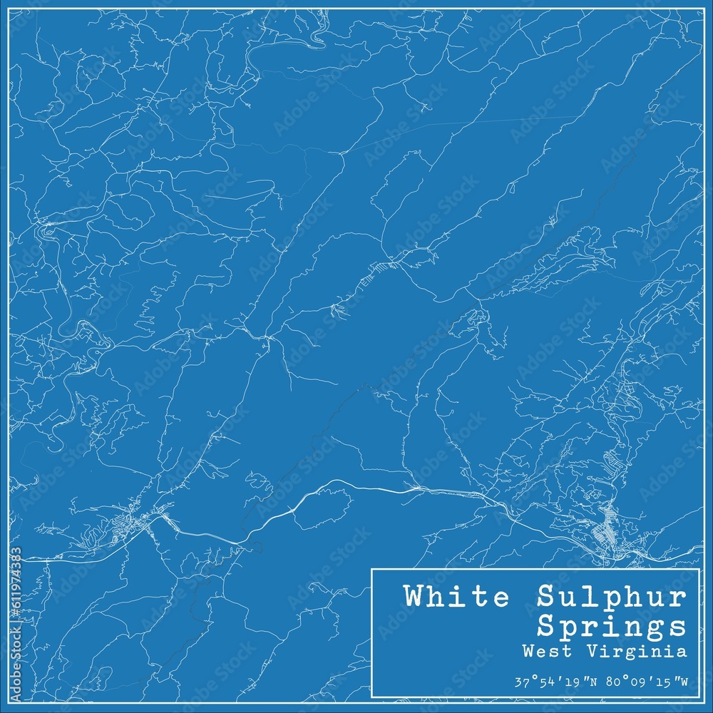 Blueprint US city map of White Sulphur Springs, West Virginia.