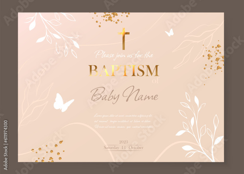 Baptism Invitation Card Design. Invitation Template with Cross. Vector illustration EPS10