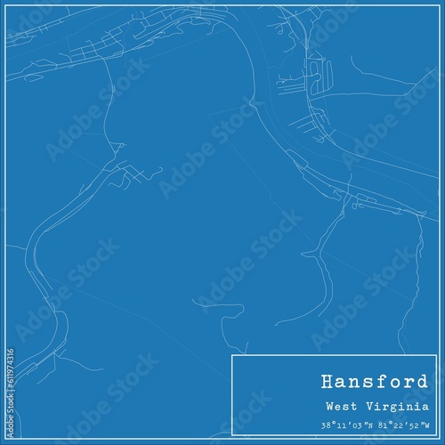 Blueprint US city map of Hansford, West Virginia.