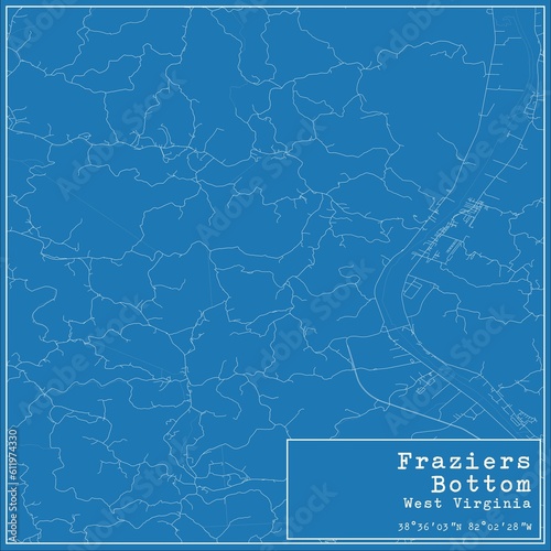 Blueprint US city map of Fraziers Bottom, West Virginia.