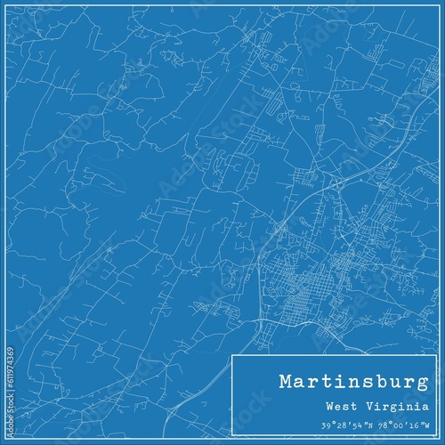 Fotobehang Blueprint US city map of Martinsburg, West Virginia.