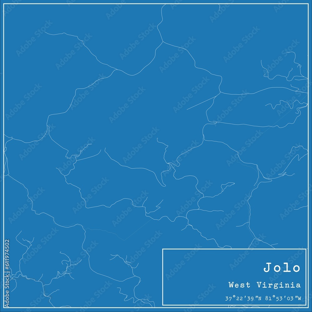 Fototapeta premium Blueprint US city map of Jolo, West Virginia.