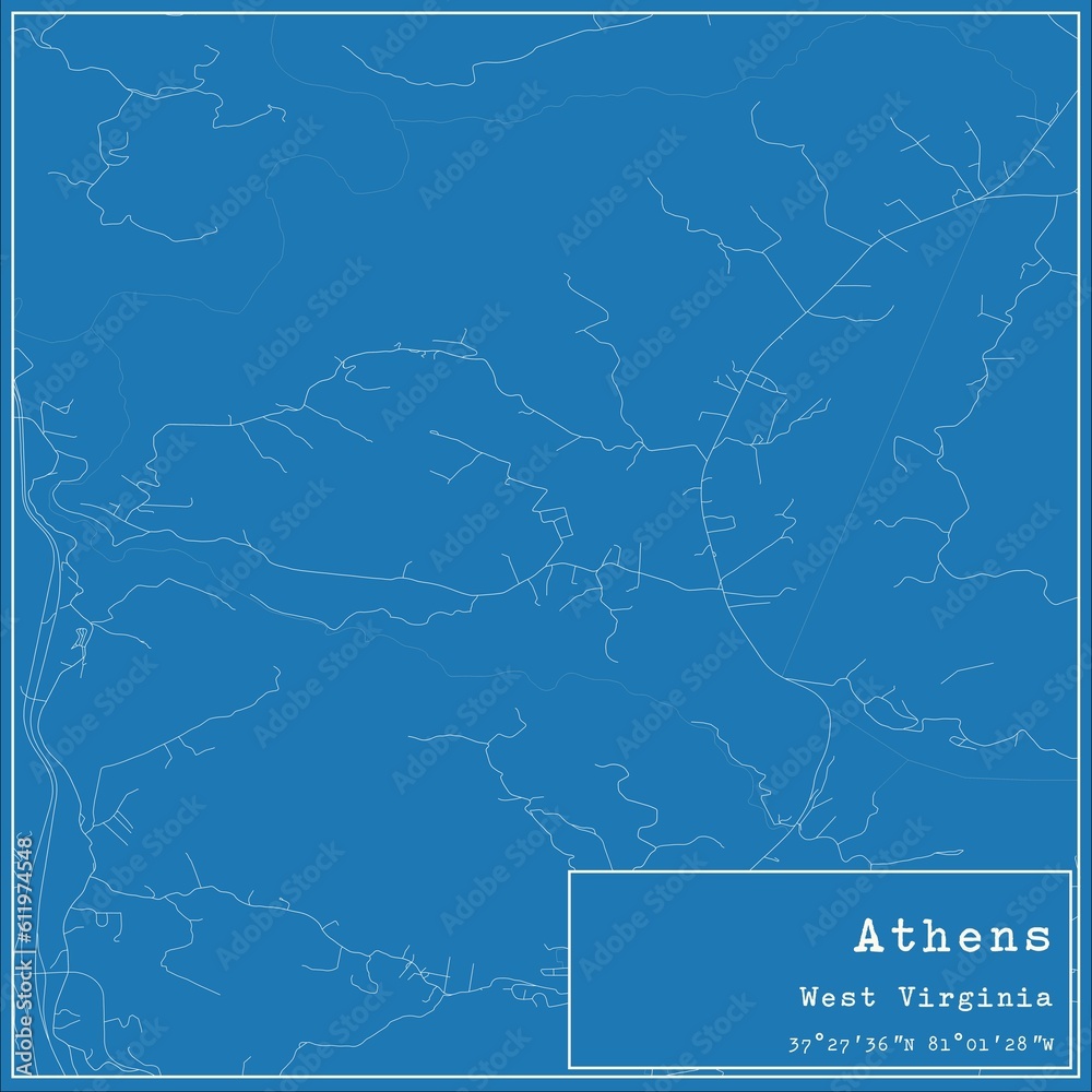 Blueprint US city map of Athens, West Virginia.