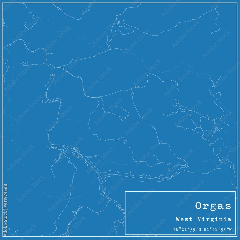 Blueprint US city map of Orgas, West Virginia. Blueprint US city map of Orgas, West Virginia.