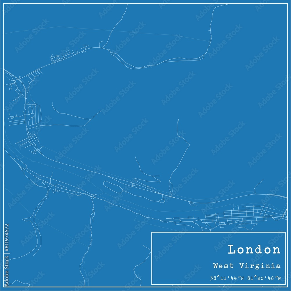 Blueprint US city map of London, West Virginia.