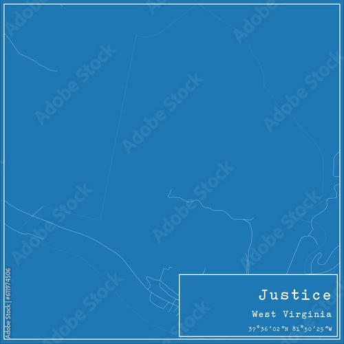 Blueprint US city map of Justice, West Virginia.