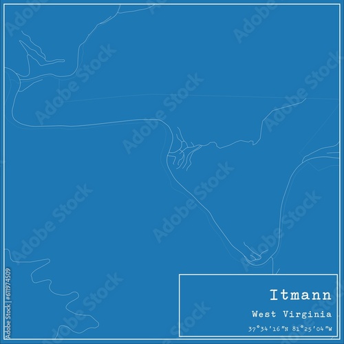 Blueprint US city map of Itmann, West Virginia.