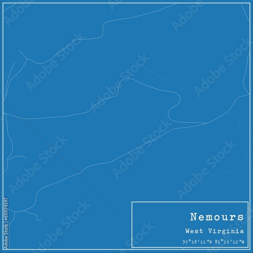 Blueprint US city map of Nemours, West Virginia.