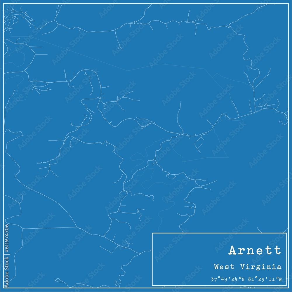 Blueprint US city map of Arnett, West Virginia.