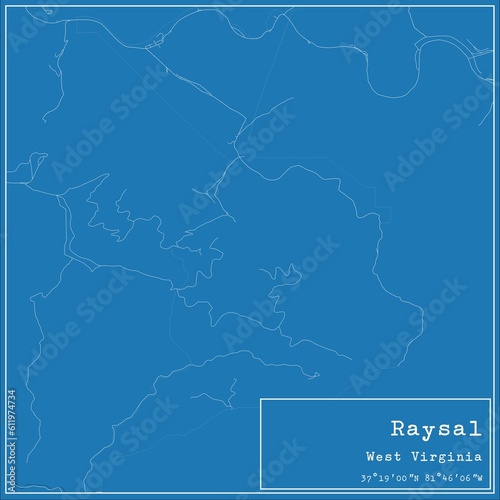 Blueprint US city map of Raysal, West Virginia.