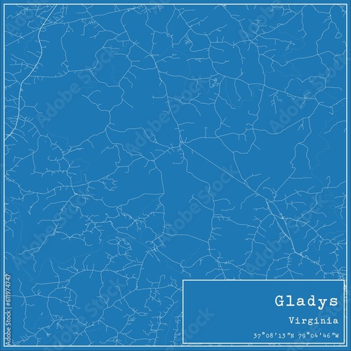 Blueprint US city map of Gladys, Virginia.