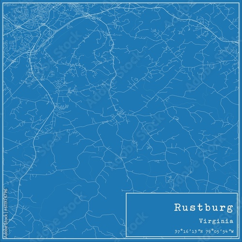 Blueprint US city map of Rustburg, Virginia.