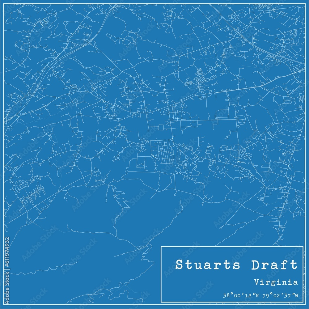Blueprint US city map of Stuarts Draft, Virginia.