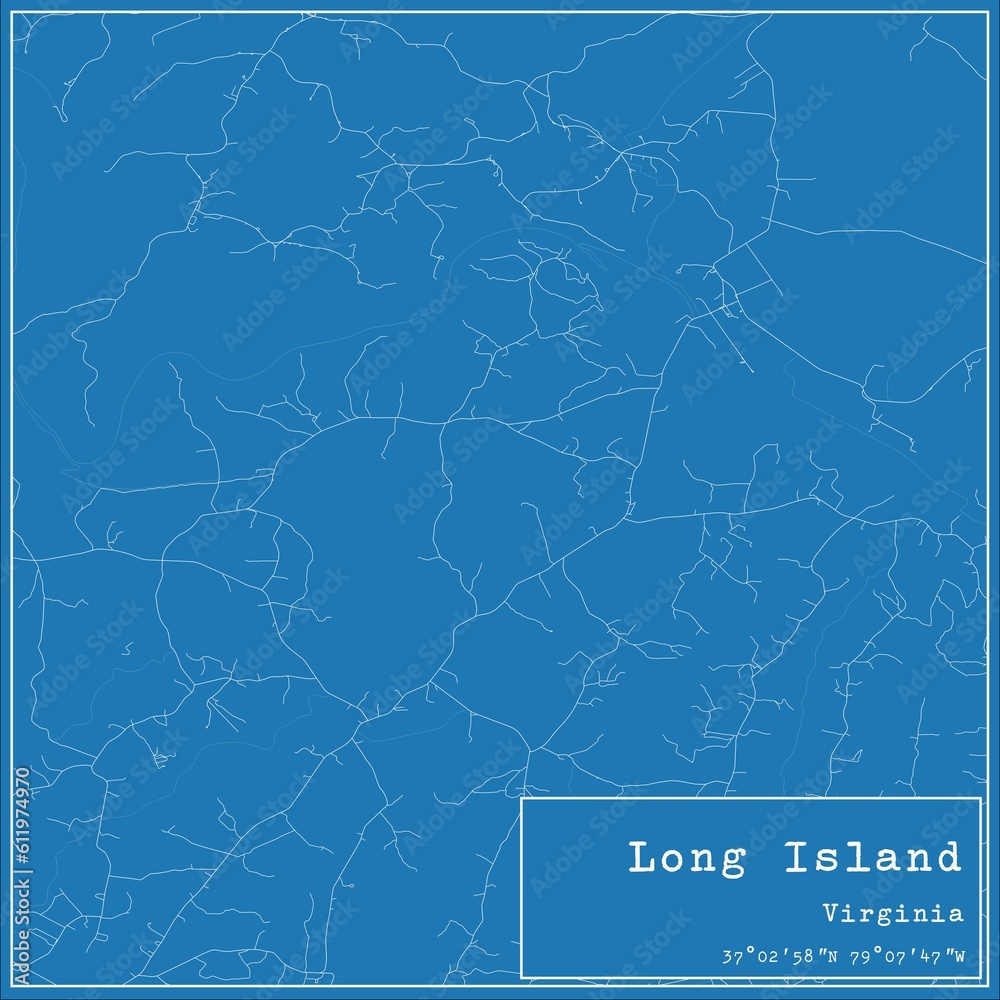 Blueprint US city map of Long Island, Virginia.