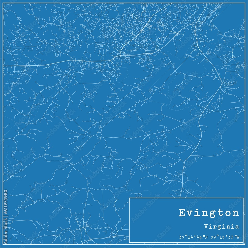 Blueprint US city map of Evington, Virginia.