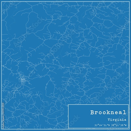 Blueprint US city map of Brookneal, Virginia.