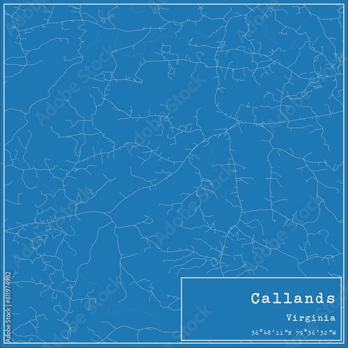 Blueprint US city map of Callands, Virginia.