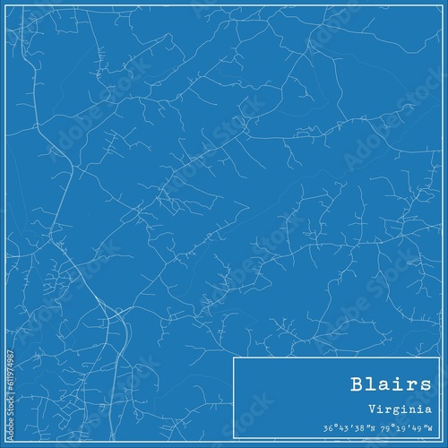 Blueprint US city map of Blairs, Virginia.