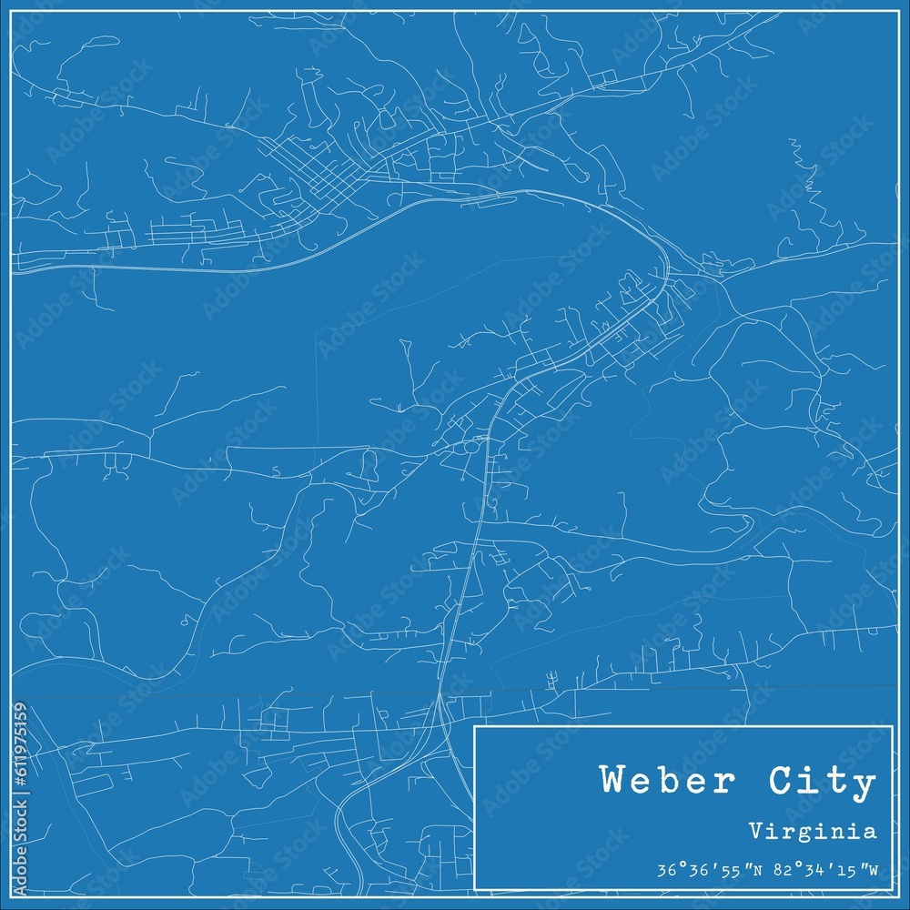 Blueprint US city map of Weber City, Virginia.