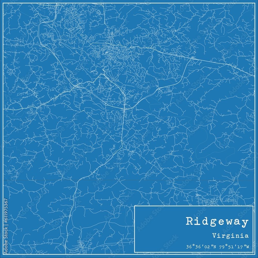 Blueprint US city map of Ridgeway, Virginia.