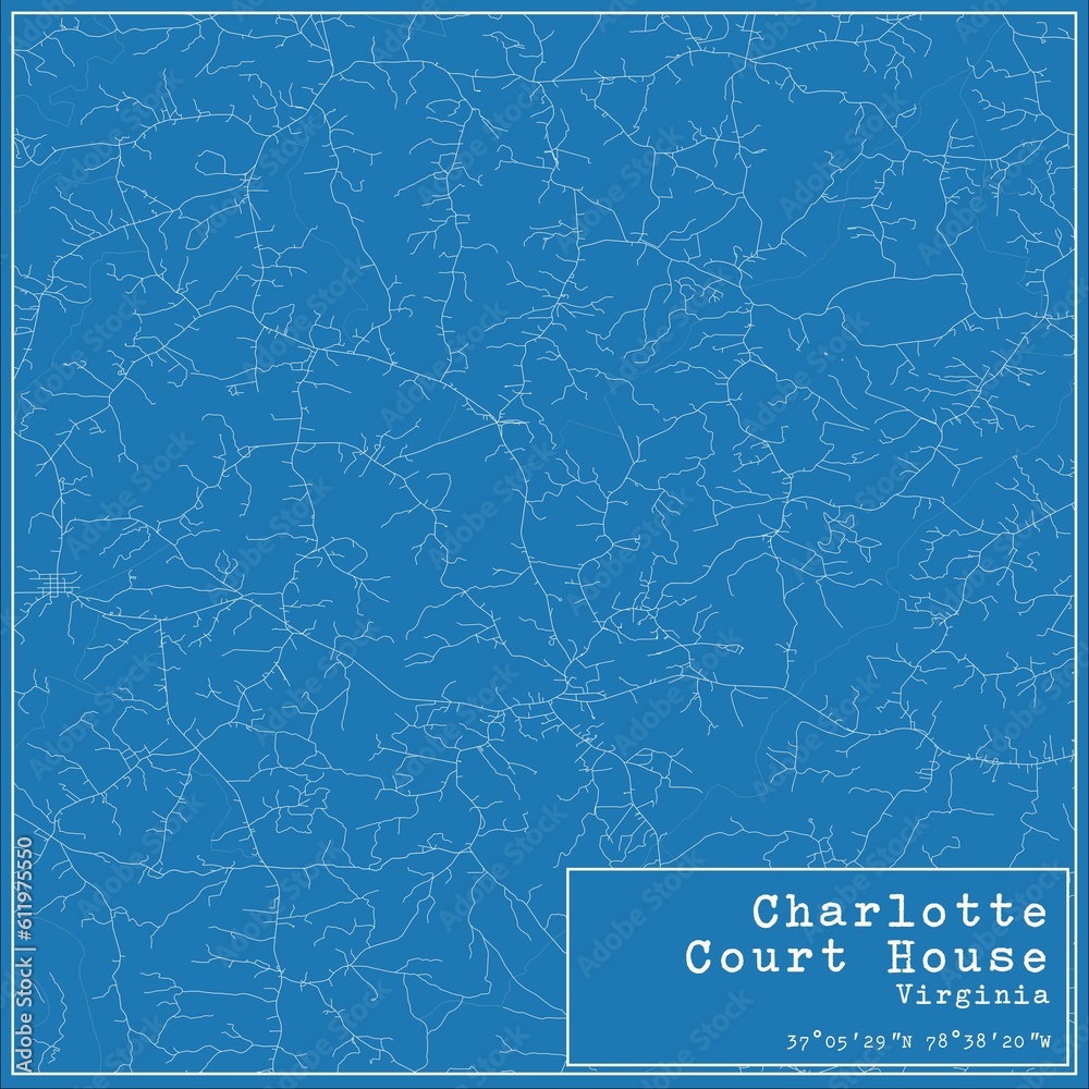 Blueprint US city map of Charlotte Court House, Virginia.