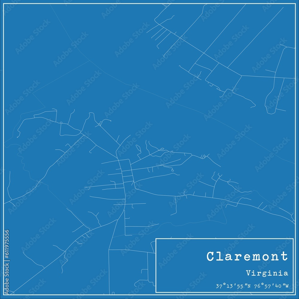 Blueprint US city map of Claremont, Virginia.