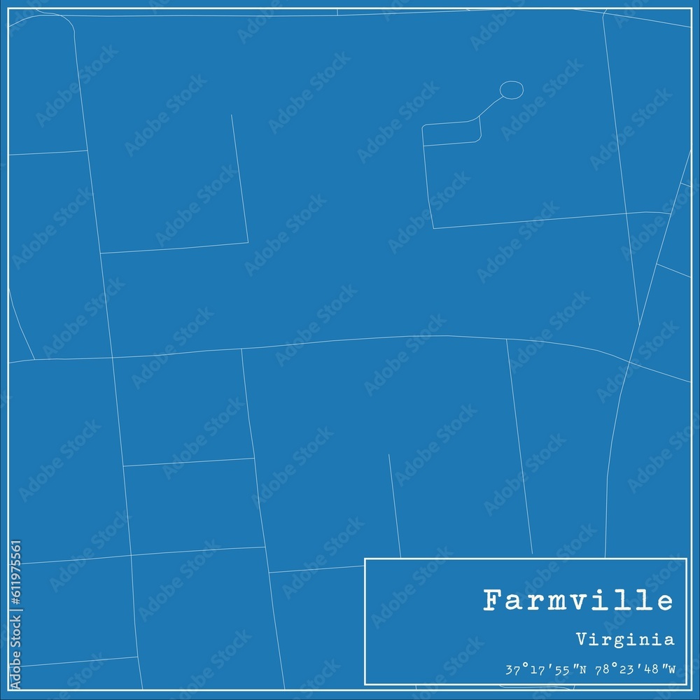 Blueprint US city map of Farmville, Virginia.