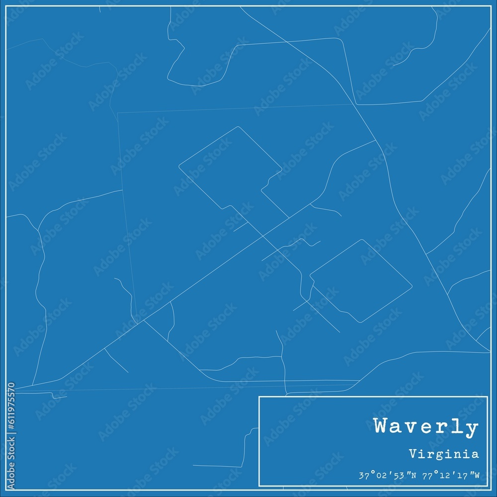 Blueprint US city map of Waverly, Virginia.