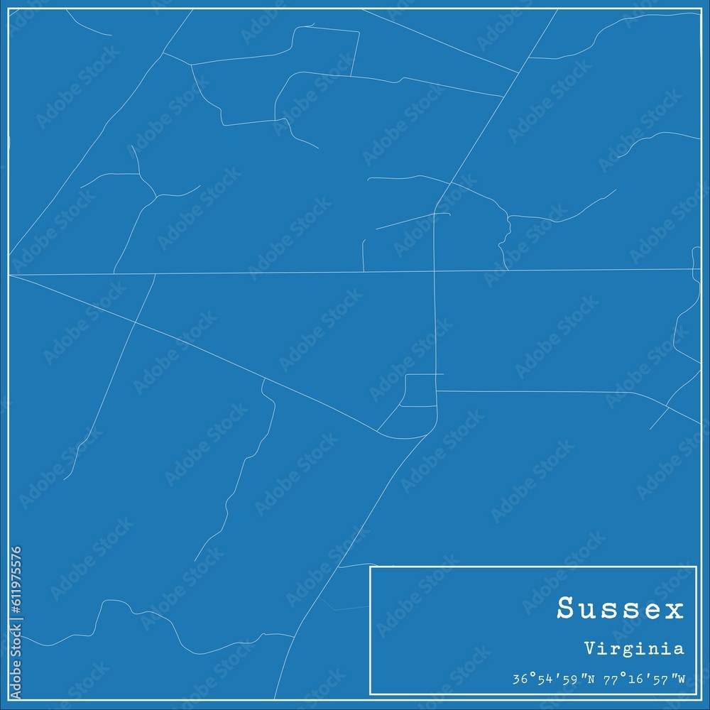 Blueprint US city map of Sussex, Virginia.