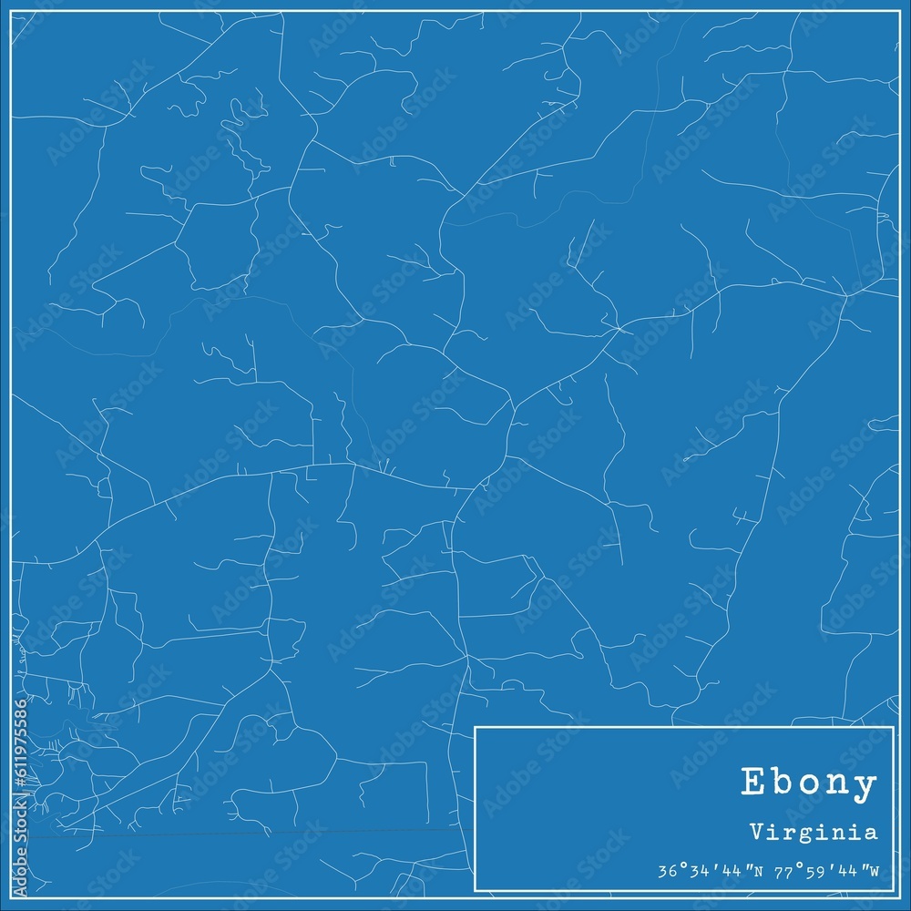 Blueprint US city map of Ebony, Virginia.