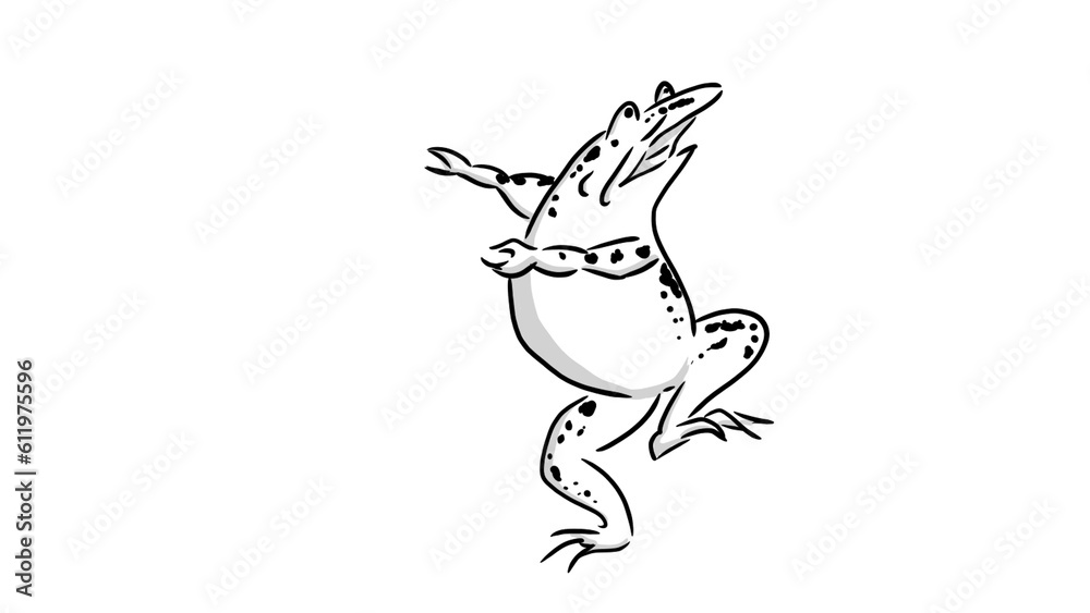Naklejka premium 鳥獣戯画驚いたカエル