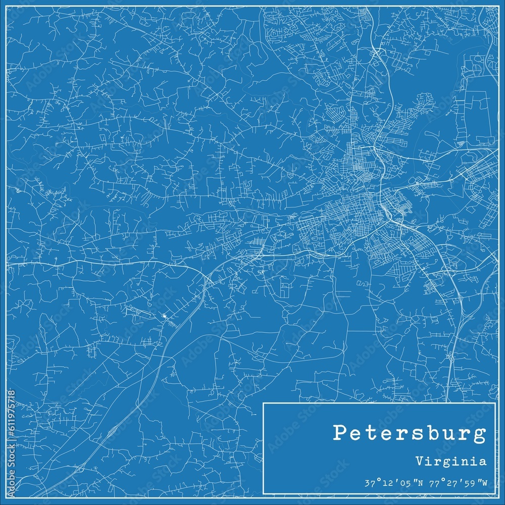 Blueprint US city map of Petersburg, Virginia.