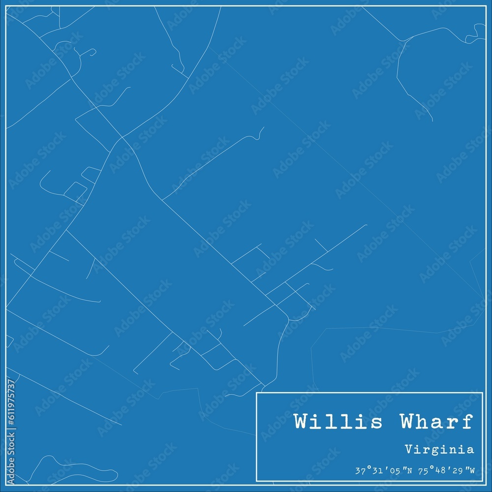 Blueprint US city map of Willis Wharf, Virginia.