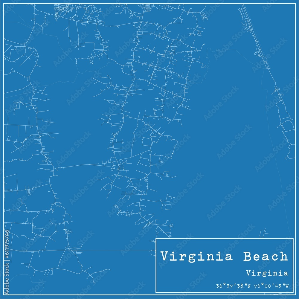 Blueprint US city map of Virginia Beach, Virginia.
