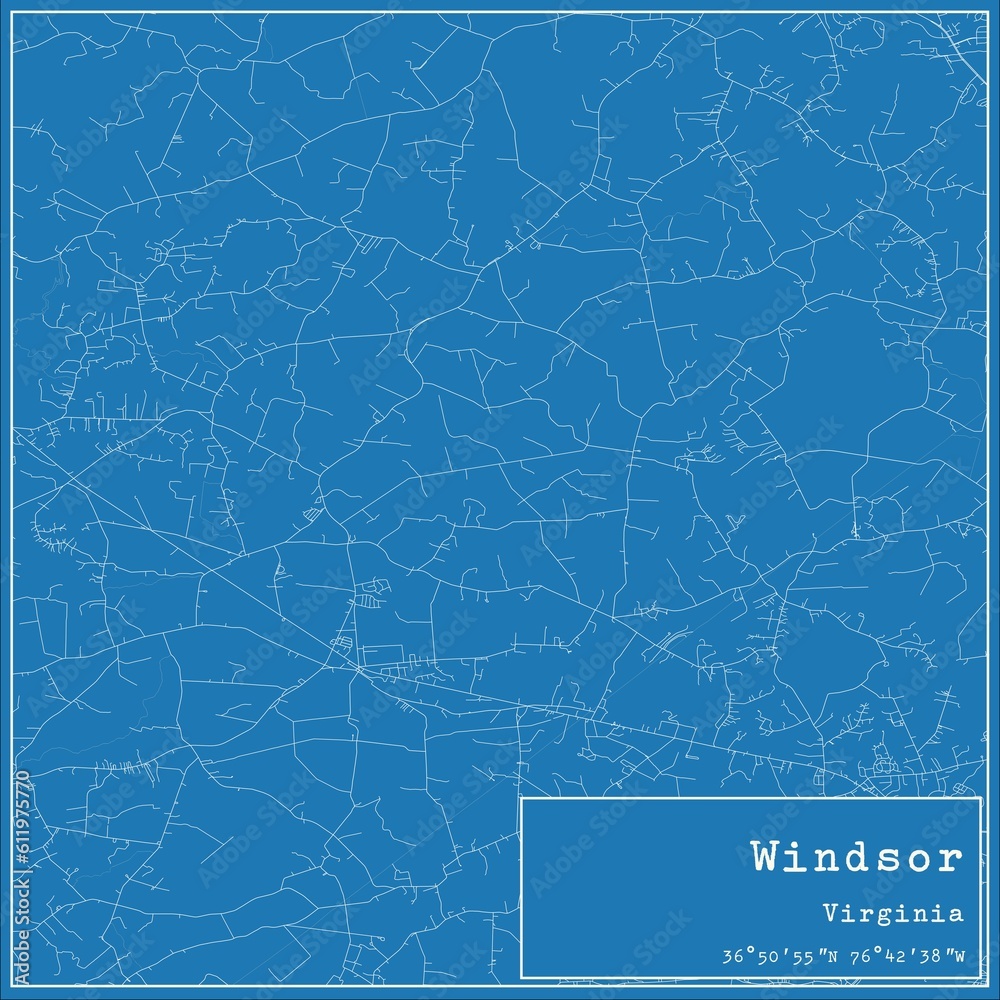 Blueprint US city map of Windsor, Virginia.
