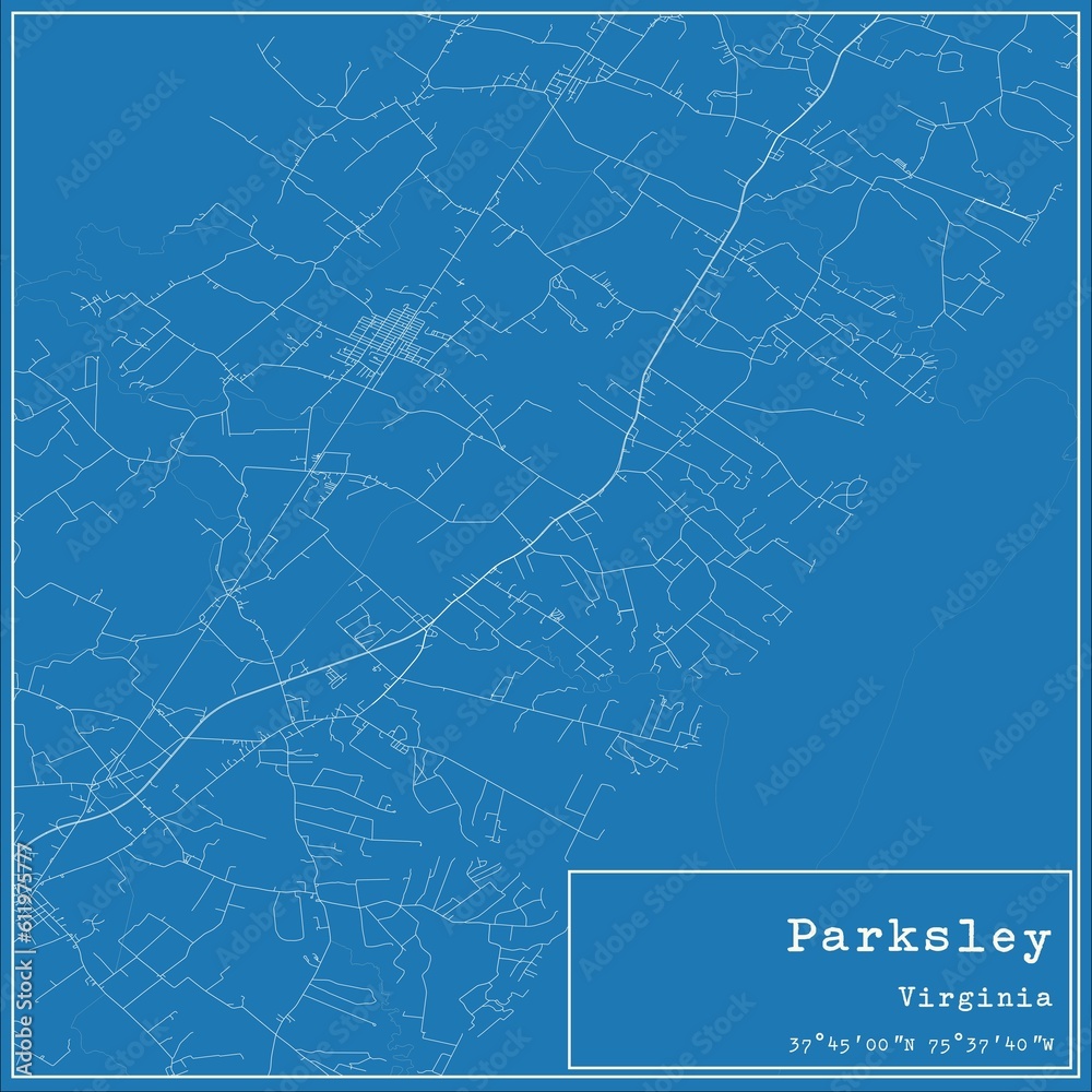 Blueprint US city map of Parksley, Virginia.