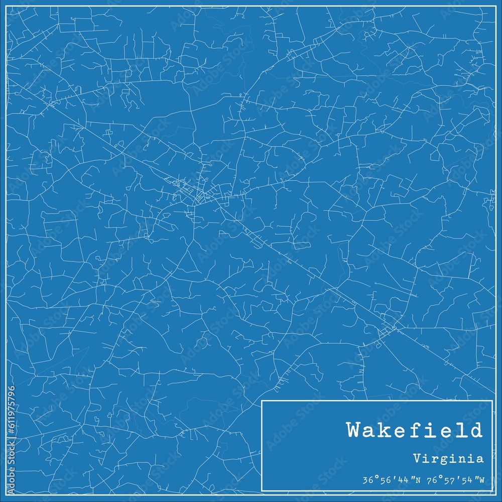 Blueprint US city map of Wakefield, Virginia.