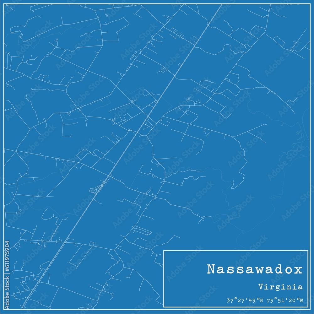 Blueprint US city map of Nassawadox, Virginia.