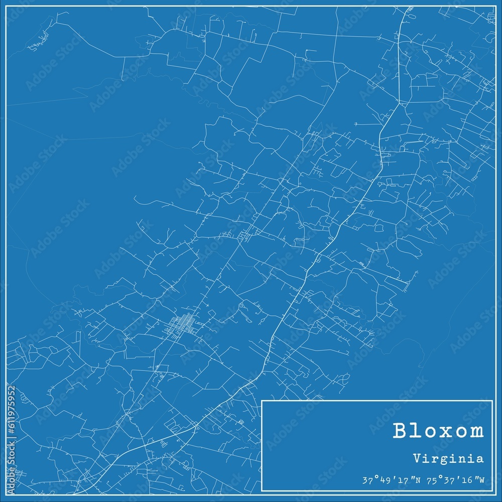 Blueprint US city map of Bloxom, Virginia.