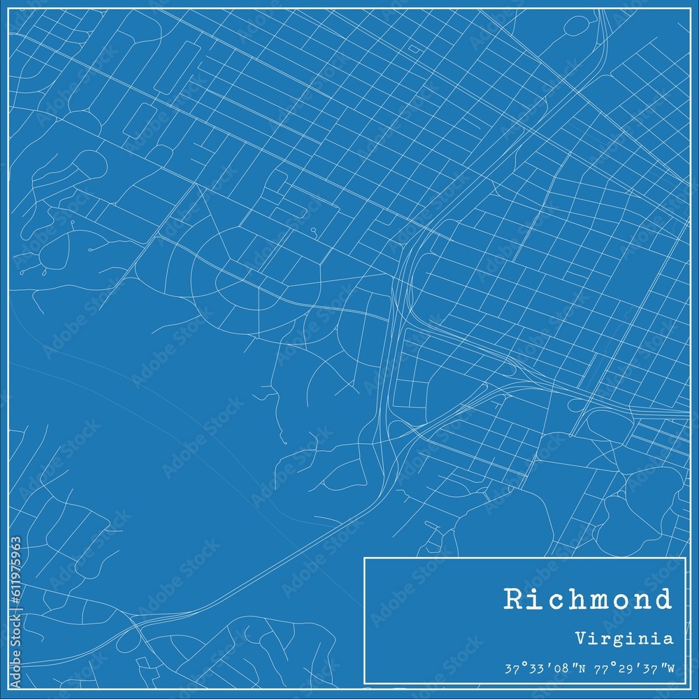 Blueprint US city map of Richmond, Virginia.