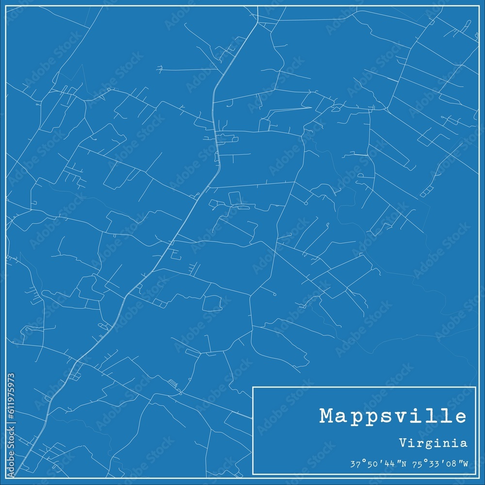 Blueprint US city map of Mappsville, Virginia.