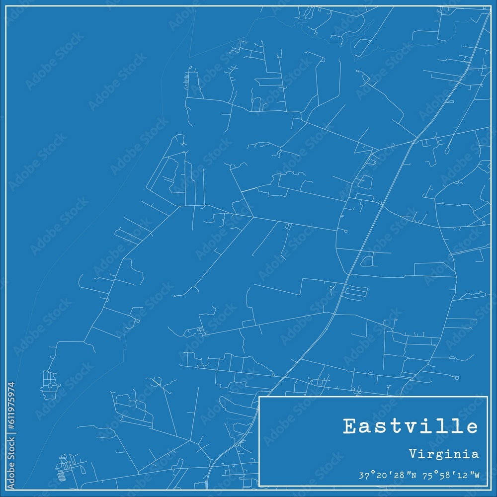 Blueprint US city map of Eastville, Virginia.