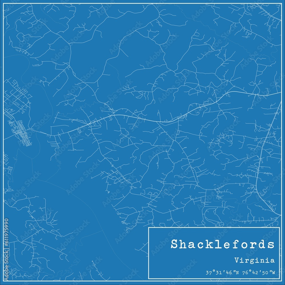 Blueprint US city map of Shacklefords, Virginia.
