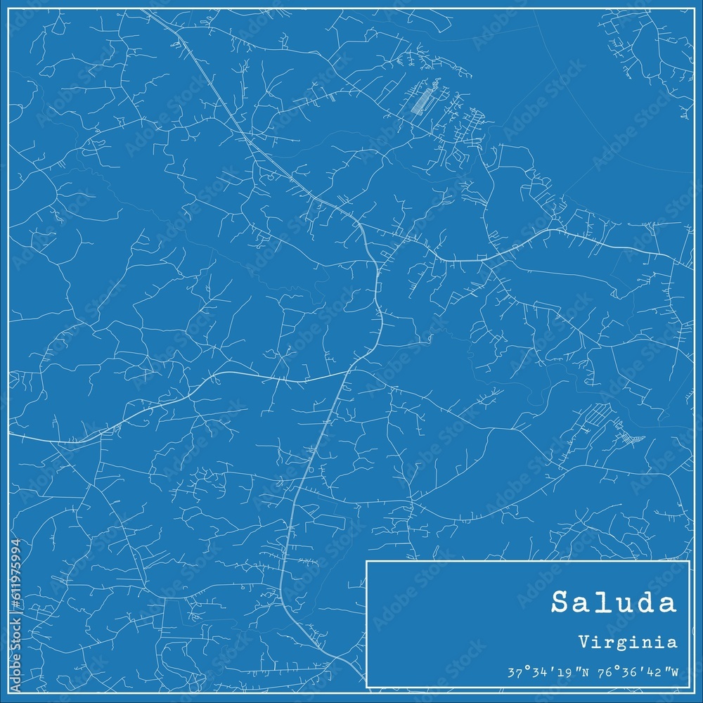 Blueprint US city map of Saluda, Virginia.