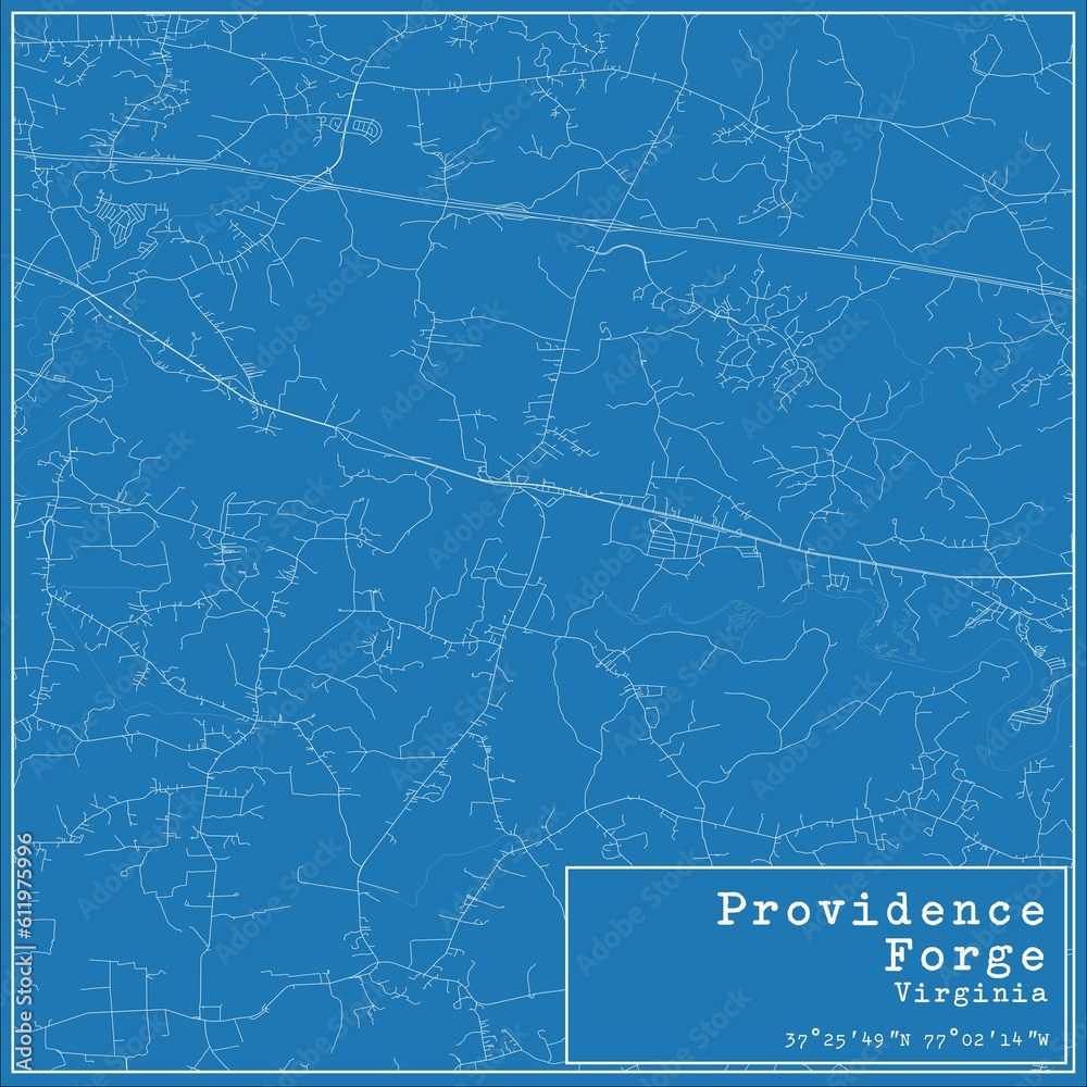 Blueprint US city map of Providence Forge, Virginia.
